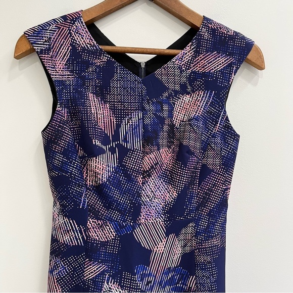 Rebecca Taylor Sonic Garden V-neck Drop Waist Dress Fit n Flare Blue Pink Size 2 - Picture 2 of 12